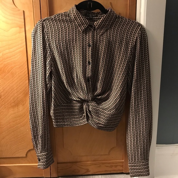 Cropped Button Down Blouse with 70s style pattern - Picture 1 of 5